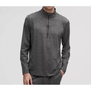 Lululemon Mens Sz L Soft Jersey Half Zip Heathered Black Graphite Grey